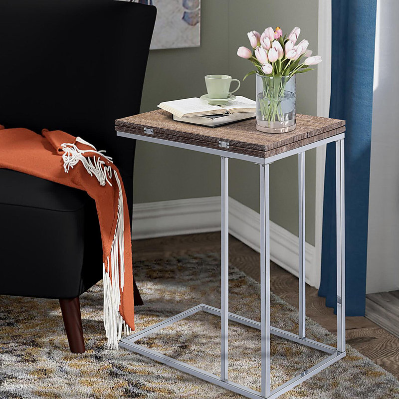 Table d'appoint en chêne patiné et chrome
