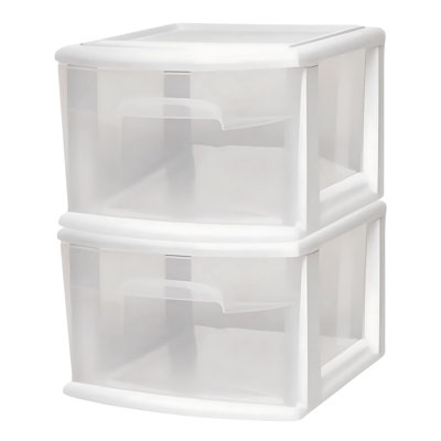  Plastic 1 Drawer Medium Storage Cart, White Frame with Clear Drawer, 2 Pack