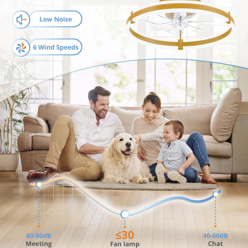 19.7 inch Low Profile Ceiling Fans with Lights and Remote, Gold