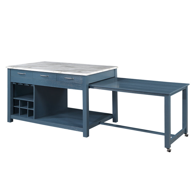 Alez Extendable Kitchen Island, Blue