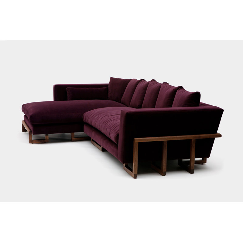 LRG Upholstered L-Shaped Sectional Left Hand Facing, No Trays, Solid Walnut, Eggplant