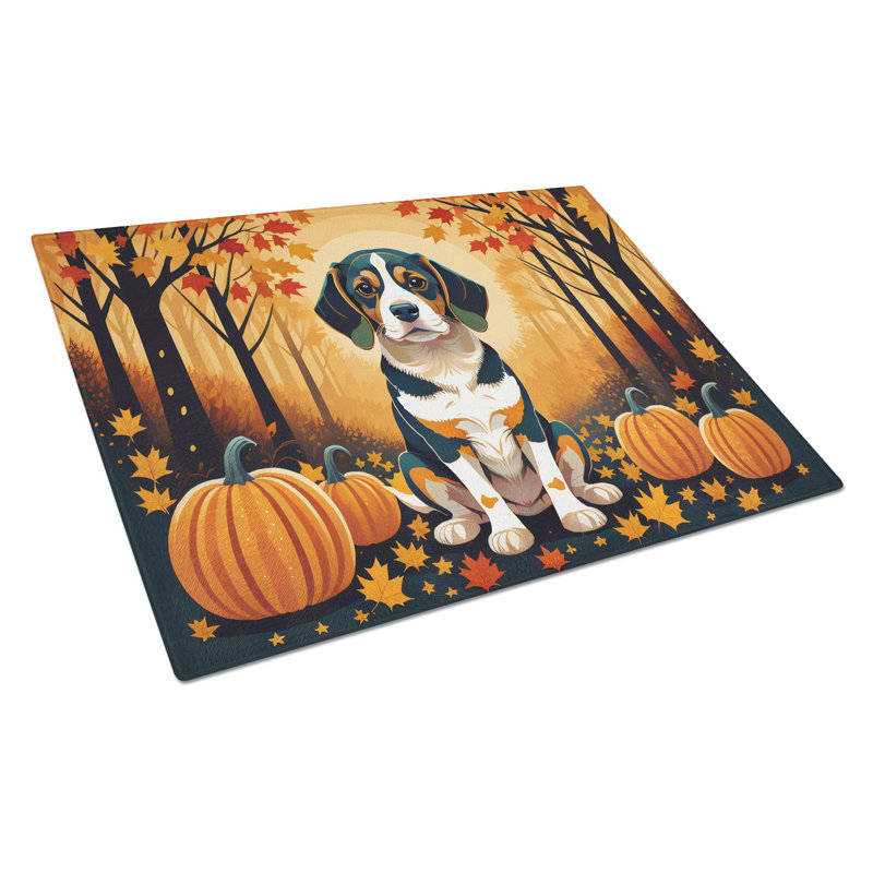 Beagle Fall Glass Cutting Board Large
