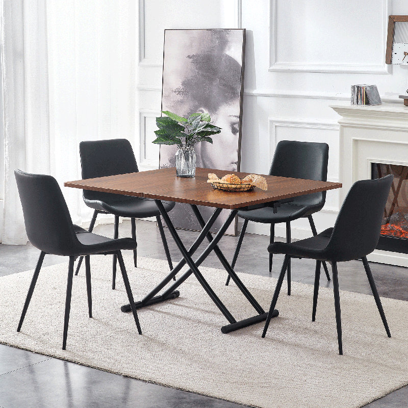5-piece Transitional Style Rectangular Dining Table Set, Expandable Folding Kitchen Table, Black, Walnut/Black