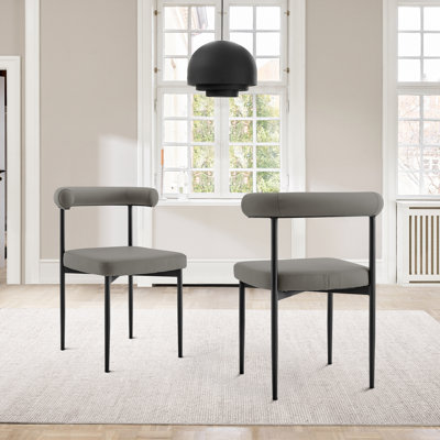 Chaise sans accoudoirs à dossier bas en fer noir mat et similicuir gris clair Jaquawn