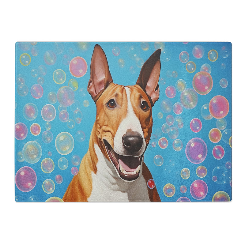 English Bull Terrier Bubbles No.2  Glass Chopping Board