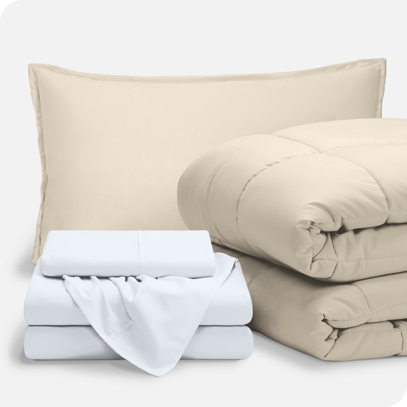 Lit dans un sac en microfibre 1800 de qualité supérieure 1800, Sable / blanc, Édredon simple + 4 pièces supplémentaires