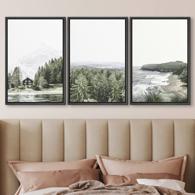 «Océan et montagne, chalet, forêt, paysages, nature, nature, photographie, art moderne, décor de chalet» - 3 pièces