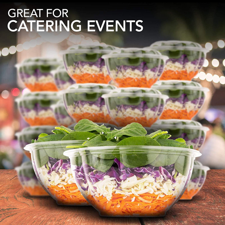 24 oz. Plastic Salad Bowls To-Go with Airtight Lids [50 Sets]