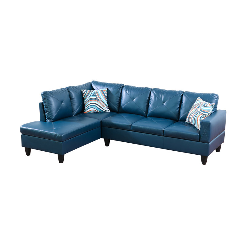 Delayna Faux Leather Sectional, Black, Left Hand Facing, Blue Faux Leather