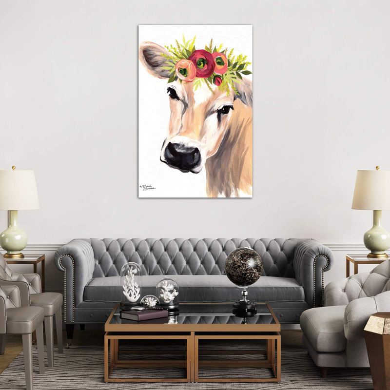 Jersey Cow With Floral Crown by Michele Norman - Wrapped Canvas Print, 66.04 cm H x 45.72 cm W x 1.91 cm D