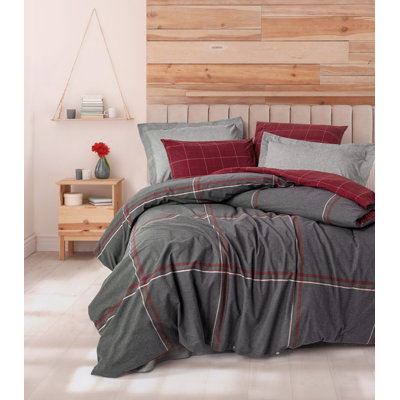 Ensemble de housse de couette double de luxe (3 pièces), gris, 79,0 x 86,6 pouces | 50% coton / 50% polyester, 120 fils | Lavable à la machine, enveloppe et fermeture à boutons, literie douce et durable pour un sommeil confortable