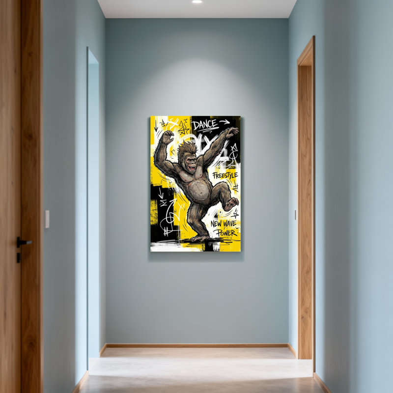 Reproduction d'art, animaux dansant le gorille graffiti, H 30 po x l 20 po