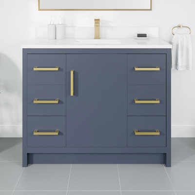 Ilsa 42"W X 18"D Bathroom Vanity With White Carrara Quartz Countertop And Undermount Porcelain Sink
