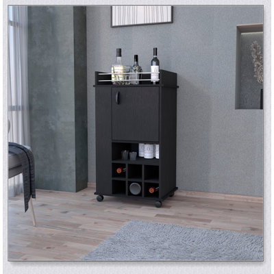 Chariot-bar à 1 porte avec porte-bouteilles et roulettes Allandale, parfait pour recevoir et organiser vos essentiels de bar