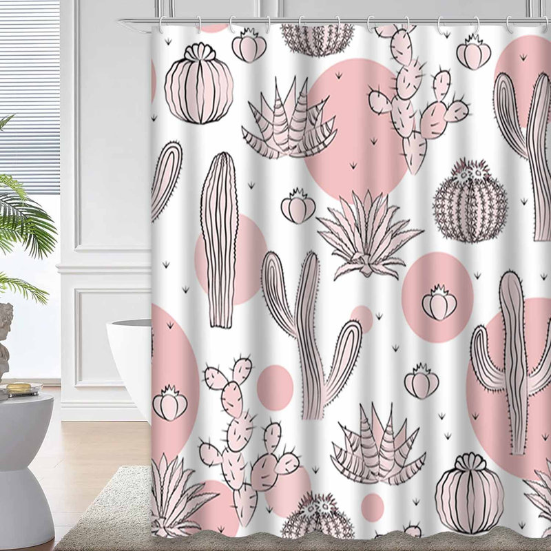 Pink Black Forest Cactus Doodle Shower Curtain with 12 Hooks, L 72 po x l 84 po