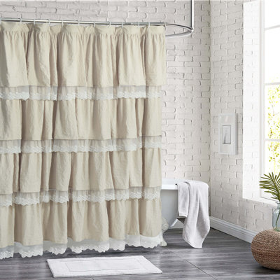 Elegant Shower Curtain With Handmade Ruffles And Lace Trim, 72" X 72" Soft Microfiber Shower Curtains For Boho, Farmhouse, And Vintage Bathroom Decor, Machine Washable