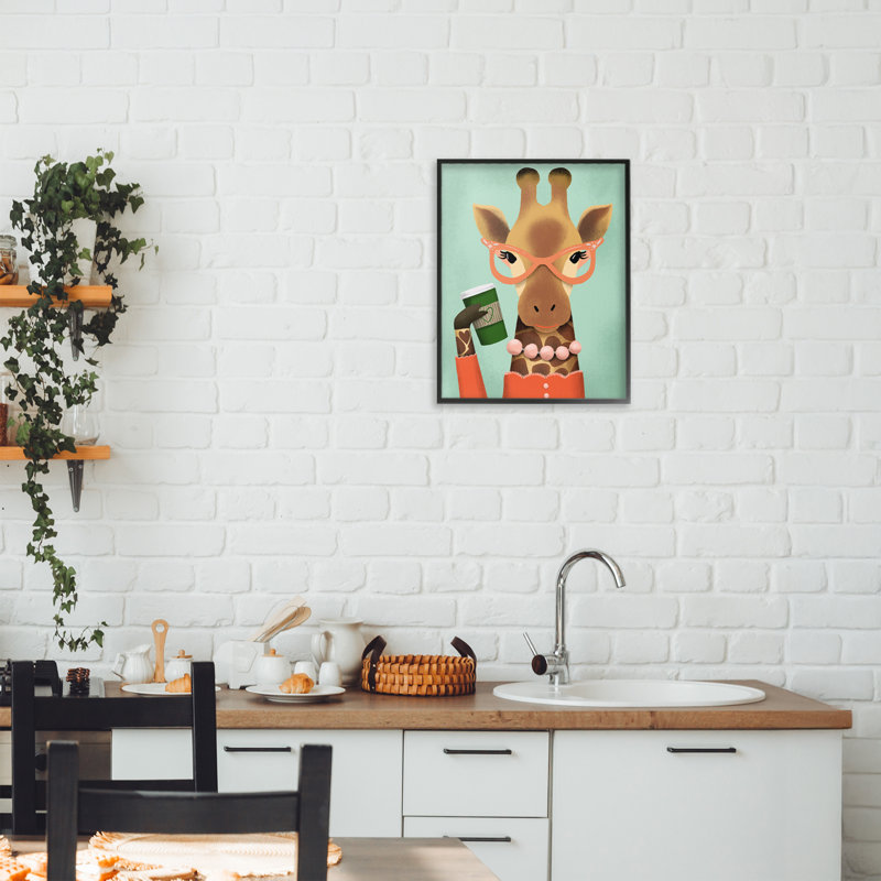 Giclée encadrée de style girafe et latte, design par Jilly Jack Designs, H 14 po x l 11 po, Giclée encadrée noir minuit