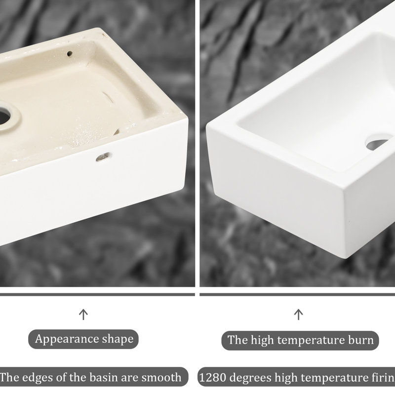 Lavabo de salle de bain en céramique 18 x 10 pouces - fixation murale, blanc, teinté, option élégante 18 x 10, solution pratique