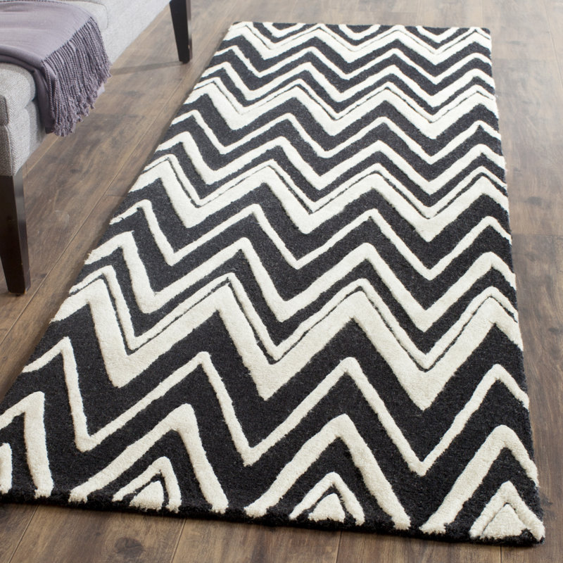 Stephen Chevron Wool Hand Woven Area Rug, Runner 76 x 244 cm