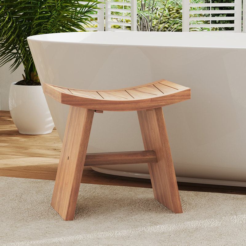 Banc de douche en bois de teck de 18 pouces avec siège incurvé pour salle de bain