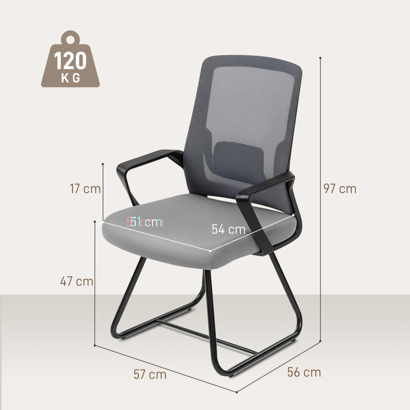 HOMCOM Desk Chair No Wheels Mesh Back Lumbar Support Armrests, Charcoal Grey