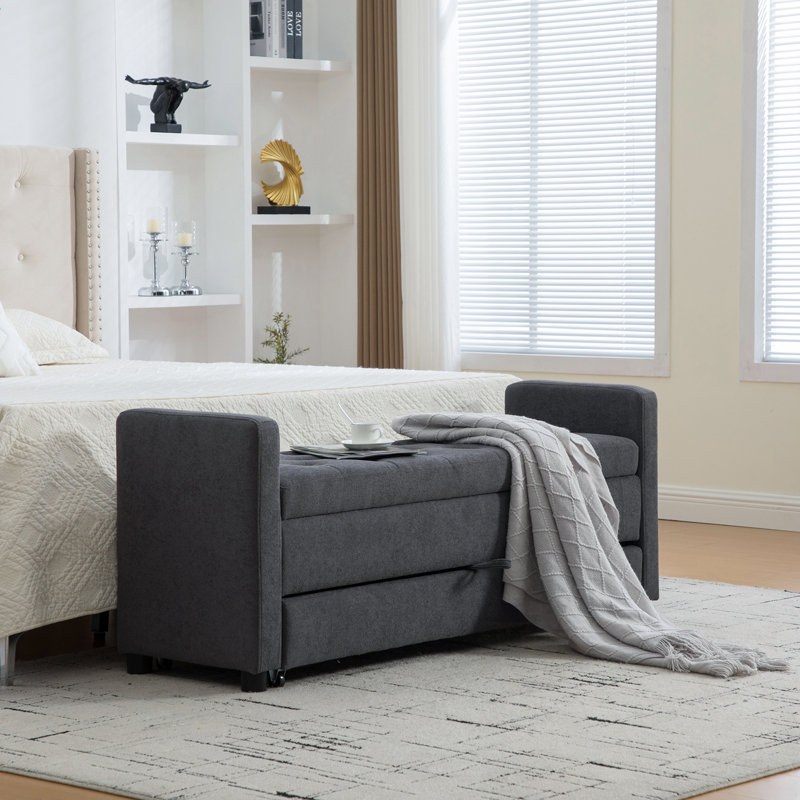 Banc rembourré avec rangement et accoudoirs, Gris