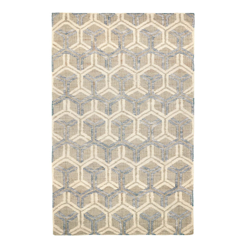Tapis bleu en jute tissé à la main Tala, Rectangle de 5 pi x 8 pi