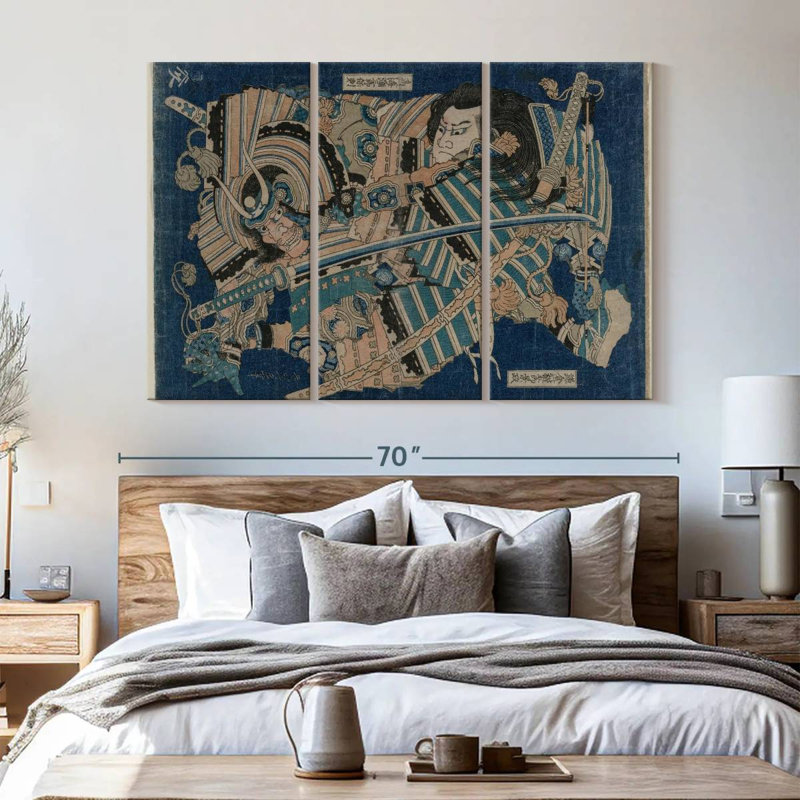 " Hokusai Kamakura " 3 - Pieces, 42" H x 65" W x 1.25" D