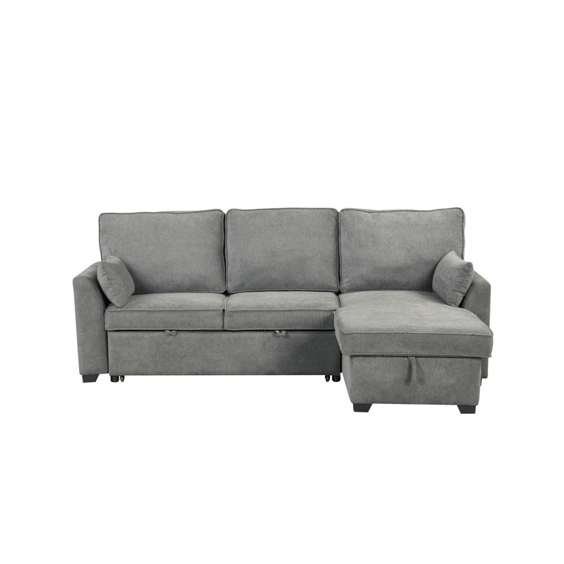 Canapé-lit modulaire en tissu gris l 92 po avec méridienne réversible, ports de chargement USB et porte-gobelets