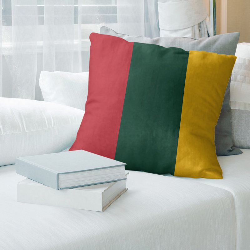 Housse de coussin rayé, Minnesota, 14 po x 14 po, Rouge Iron Range / vert forêt / récolte dorée