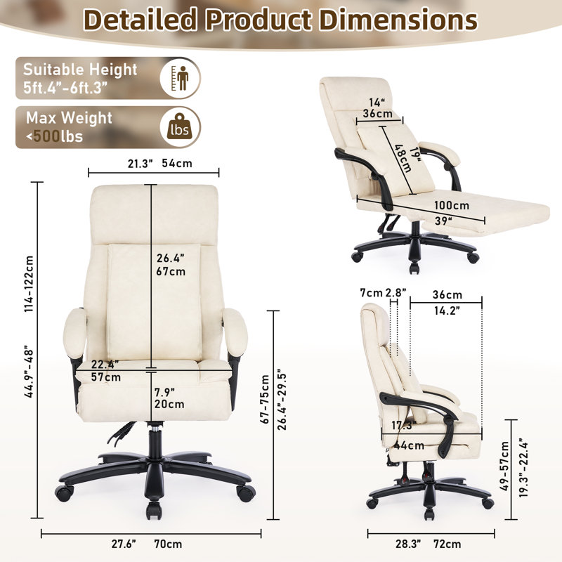500Lbs Capacity Faux Leather Executive Chair, Heavy Duty Task Desk Chairs Swivel Ergonomic Computer Gaming Chairs With Adjustable Backrest And Footrest