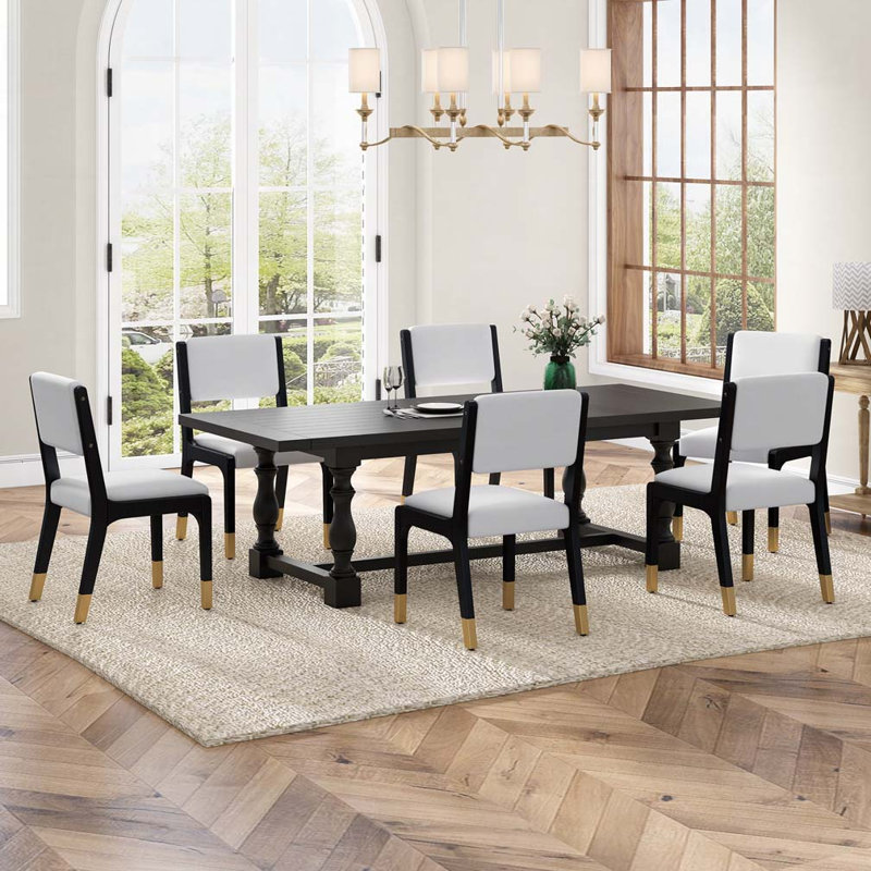 Chaise de cuisine rembourrée, chaises de salle à manger en bois, Noir et or