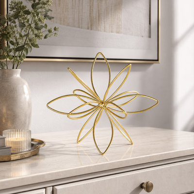 Sphère décorative en métal doré de 20 cm (8 pouces), motif floral abstrait