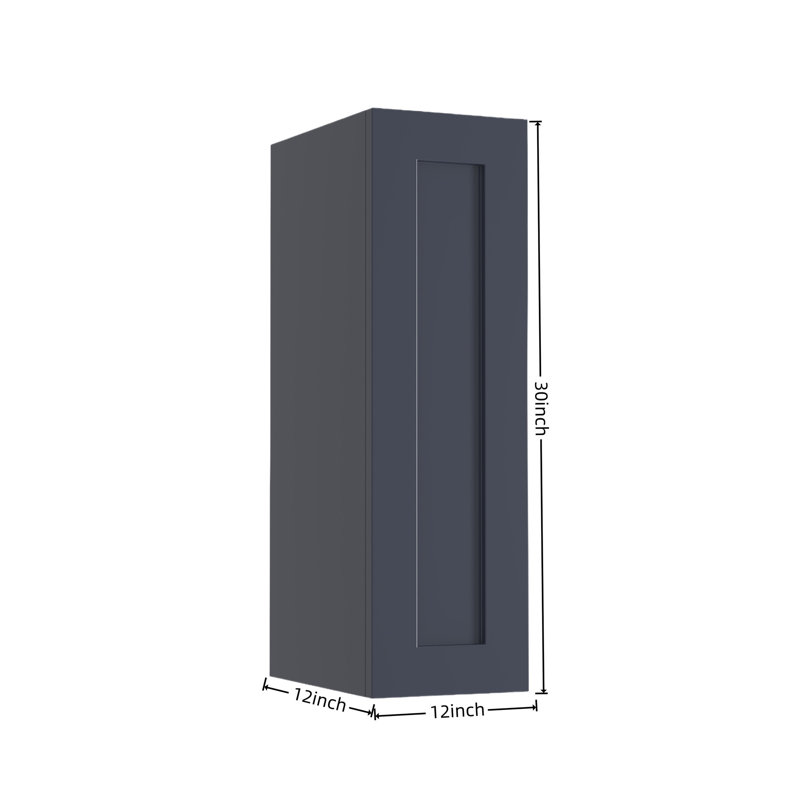 Armoire murale Shaker bleu marine de 30 cm (12 po) en bois massif avec 2 étagères réglables, prête à assembler pour la cuisine