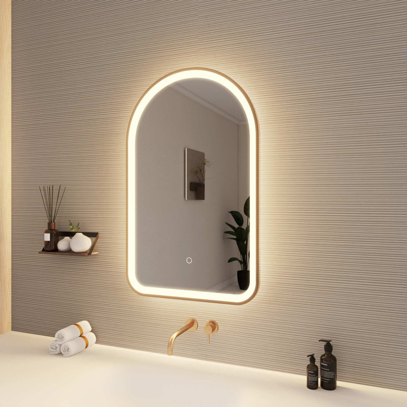 32 Inch Arch LED Front and Backlit Wall Mirror in Satin Gold, Satin Gold, 32" x 20"