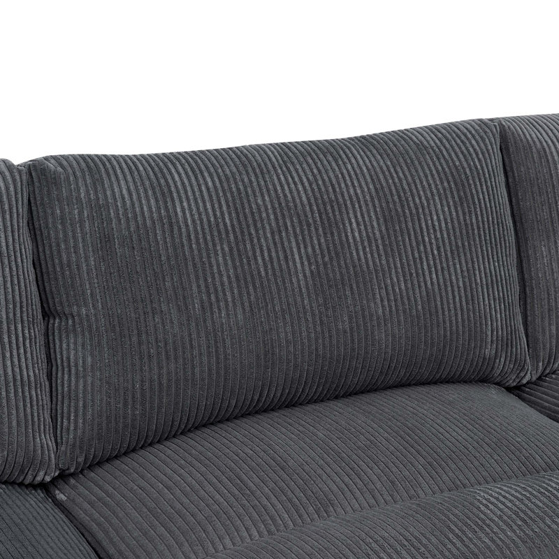 Large Arms Cordory Upholstered Modular Sectional With 2 Ottomans, Dark Gray