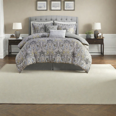 Ensembles de literie confortables en coton gris avec motif damassé élégant