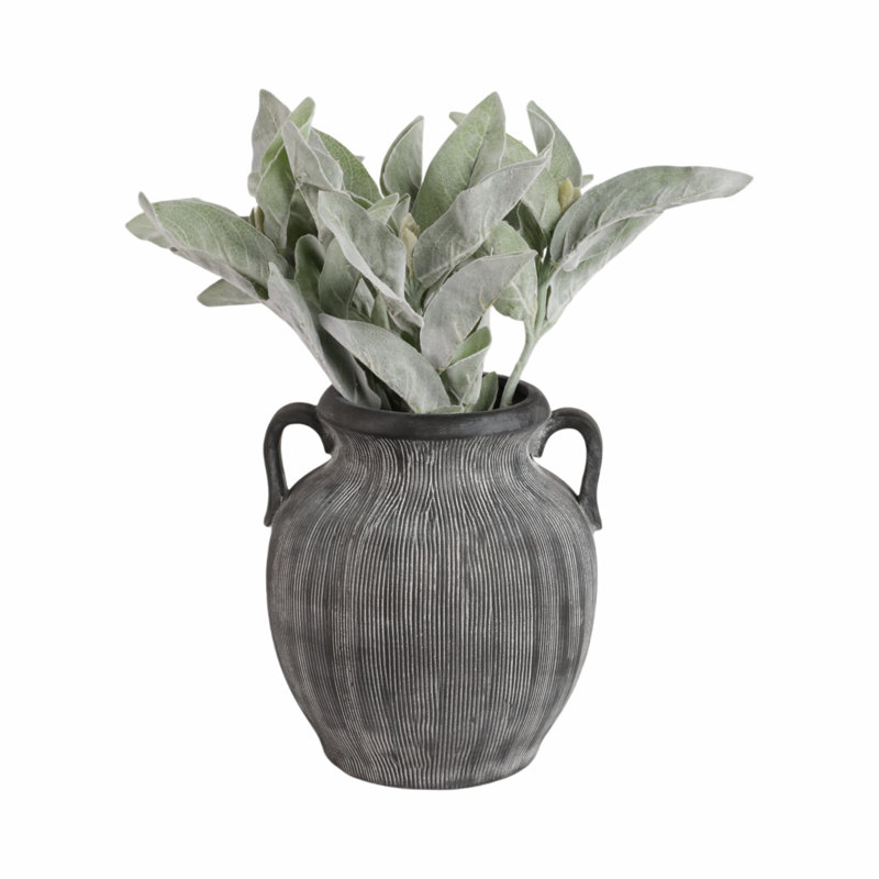 Stoneware Dolomite Vase with Ribbed Texture and Dual Side Handles for Casual Home Decor Transitional Style Accent with Sculptural Design and Durable Craftsmanship for Indoor Display Versatility