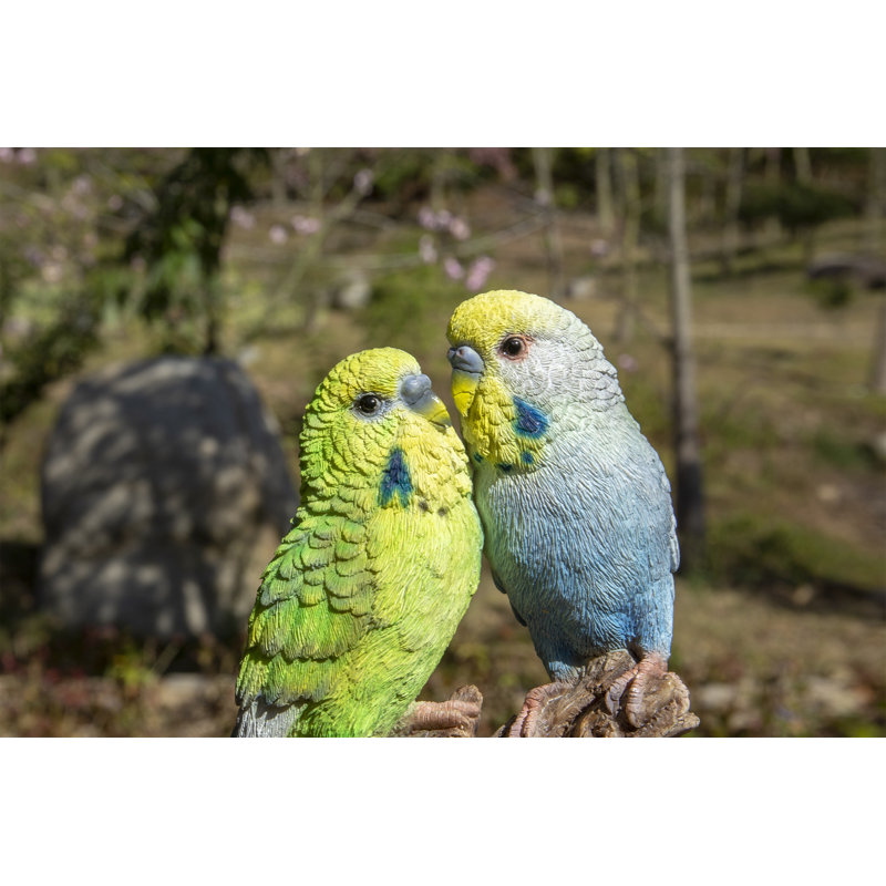 Motion Activated Singing Budgerigar Couple on Stump