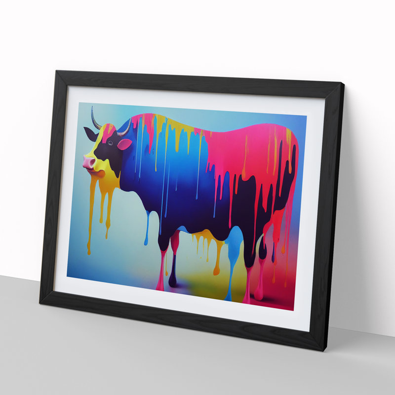 Cow Paint Drips Vol.4 Abstract - Single Picture Frame Print, Black, 46cm H x 64cm W x 2cm D