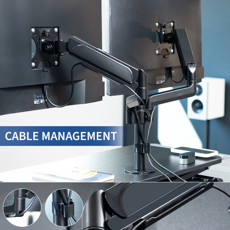 Black Adjustable Standing Desk Converter with Dual Monitor Mount