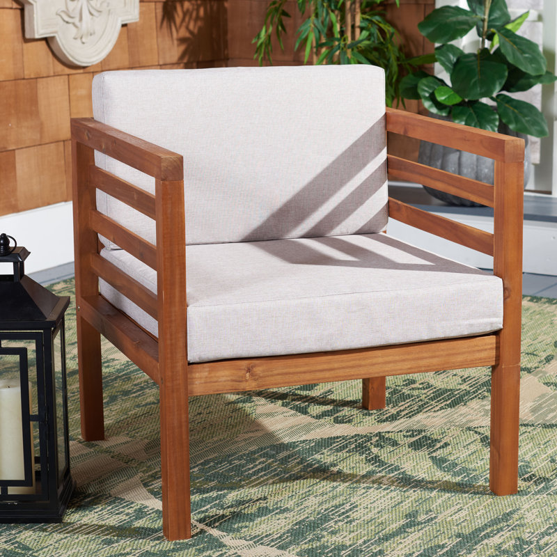 Chaise de patio avec coussins Kinnell, Structure naturelle / coussin gris clair