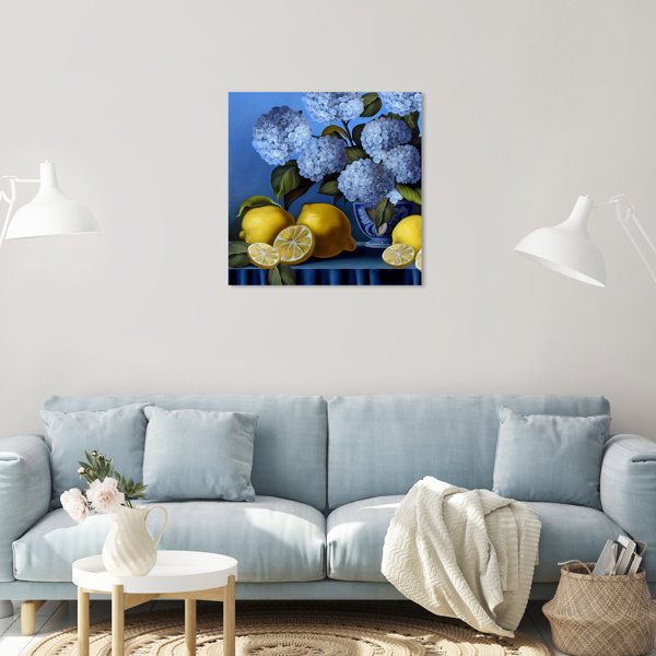 Oliver Gal Hydrangeas And Lemons Hydrangeas And Lemons Vase On Canvas ...