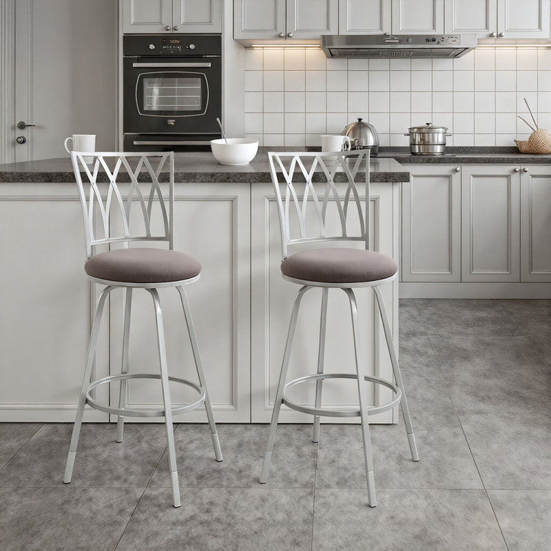 Azalea Park 2-Pack Indoor Adjustable 24" or 29" Silver Lattice Swivel Barstool, Grey Seat