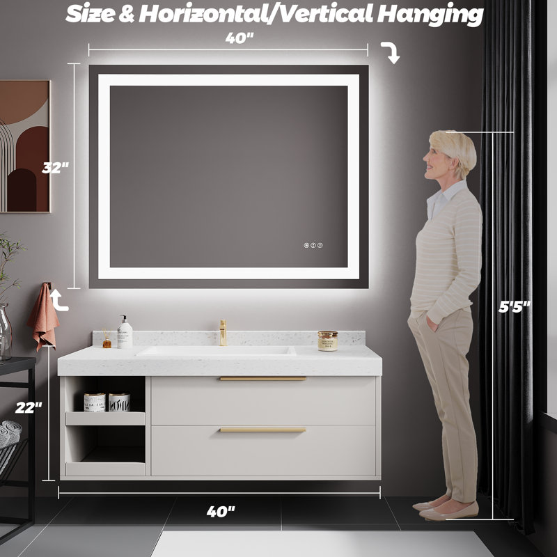 Dokes Frameless LED Vanity Wall Mirror Passed ETL, 40" x 32"
