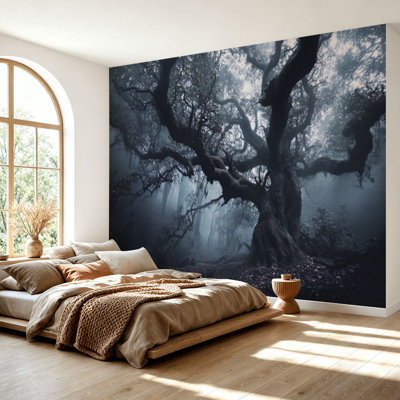 Wall Mural Peel and Stick Wallpaper Dark Forest Gnarled Tree Misty Atmosphere Self-Adhesive Removable Contact Paper Wall Decor for Living Room Bedroom 69"H x 96"W