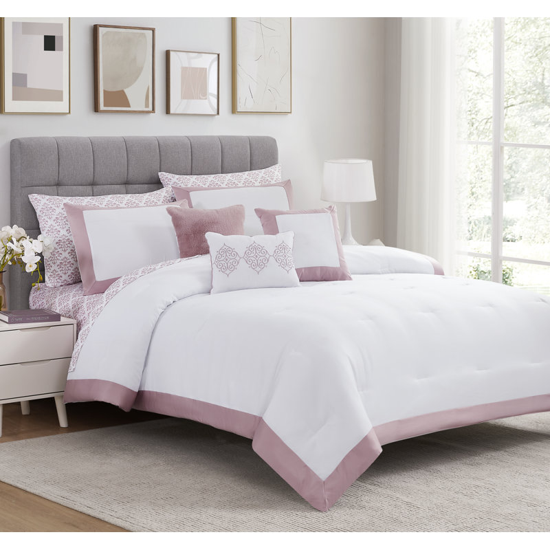 Ensemble d'édredon et de draps Bridgetown, Rose, Édredon pour très grand lit + 9 pièces supplém