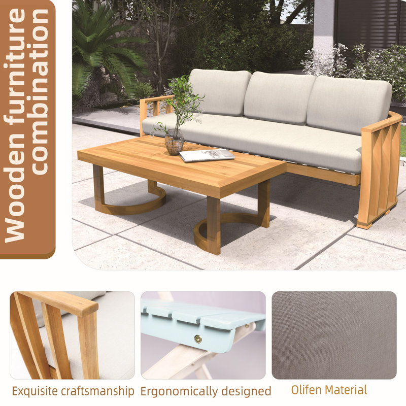 5-Piece Acacia Wood Modular Outdoor Sofa Set