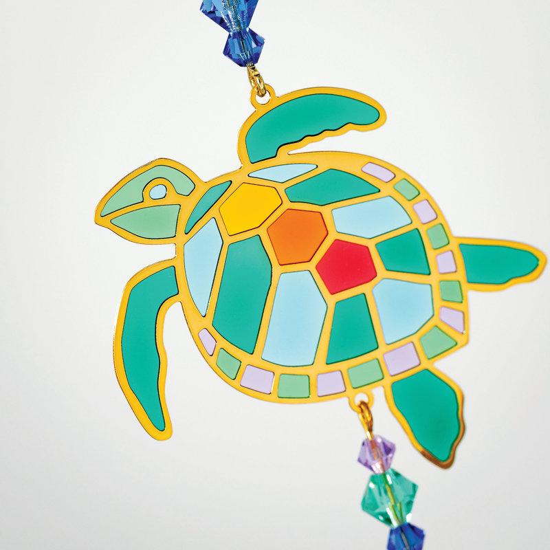 Crystal Dreams Turtle Suncatcher with Gold Metal Outlines