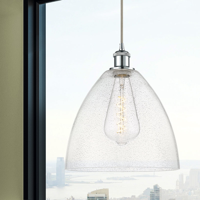 Luminaire suspendu en forme de dôme à 1 lumière Haide, H 14,75 po x l 12 po x P 12 po, Ampoule non incluse, Chrome poli